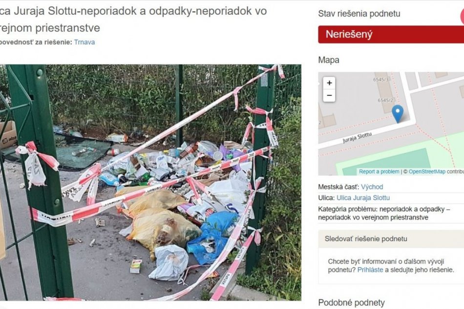 Neriešené podnety Trnavčanov na Odkaz pre starostu