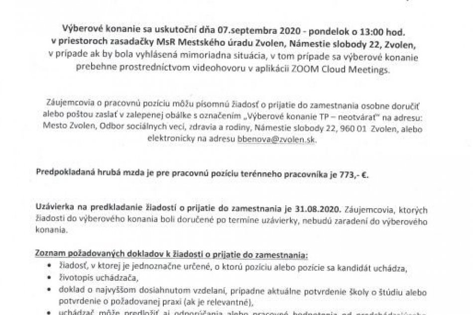 Jedno pracovné miesto terénneho pracovnika