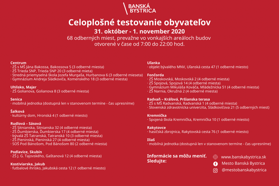Celoplošné testovanie obyvateľove Banskej Bystrice