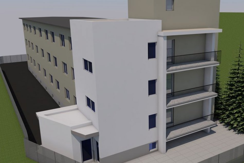 VIZUALIZÁCIE prístavby s novým výťahom v CSS Kolonka v Púchove