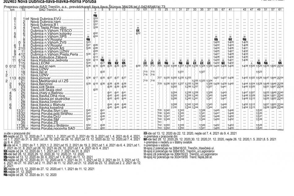 Nový cestovný poriadok SAD Trenčín platný od 1. apríla 2021