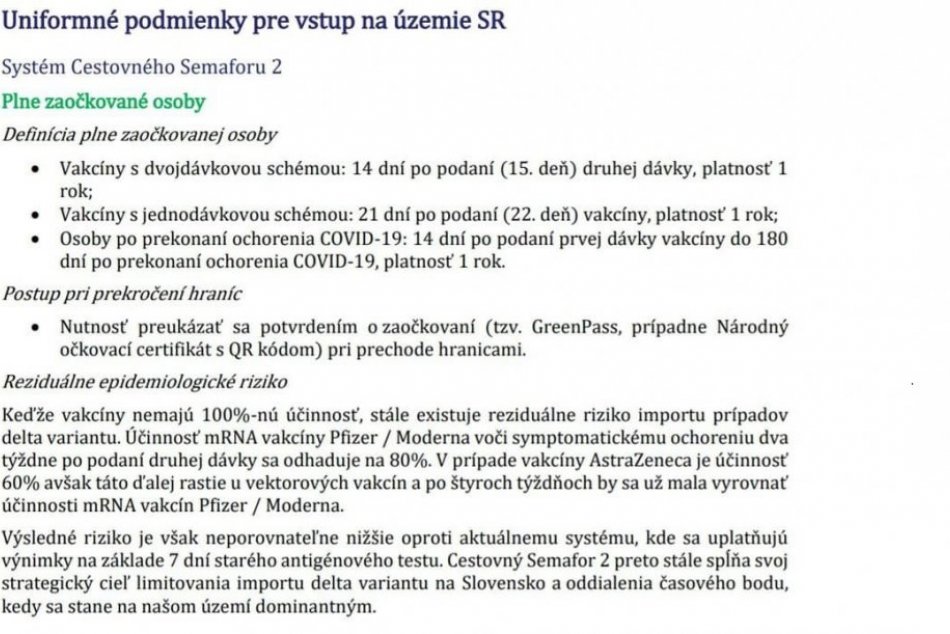 Podmienky pre vstup na územie SR