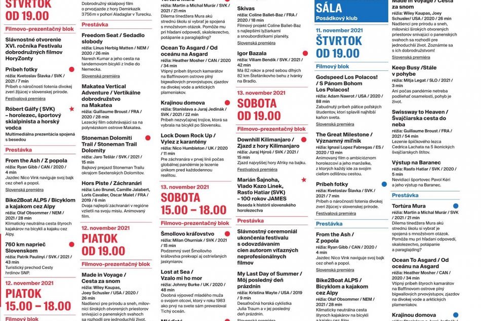 PROGRAM festivalu dobrodružných filmov HoryZonty 2021