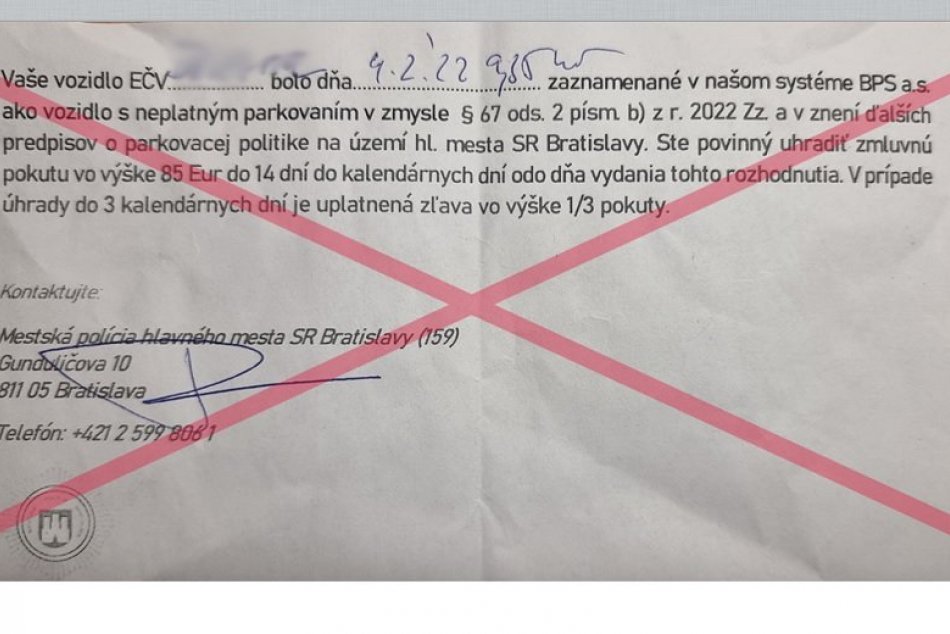 Oznámenia o pokute v Bratislave