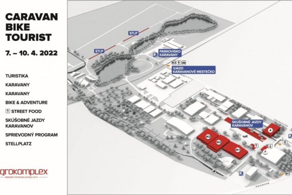 Mapa areálu a sprievodný program veľtrhu Caravan, Bike, Tourist