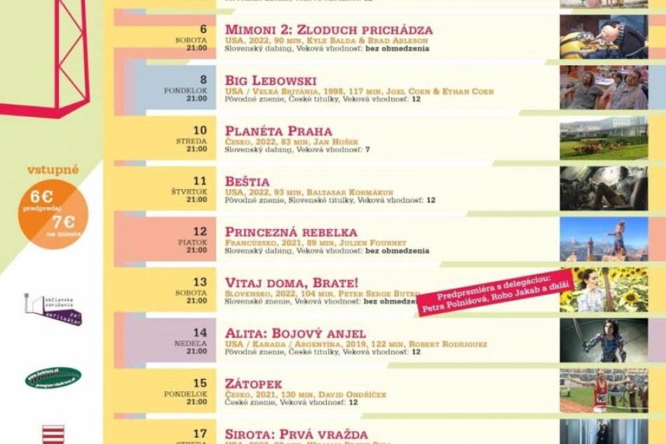 Program augustového Letného kina na amfiteátri