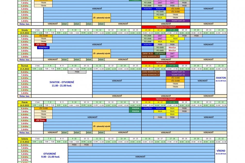 PLAVÁREŇ ŠTIAVNIČKY - rozpis dráh