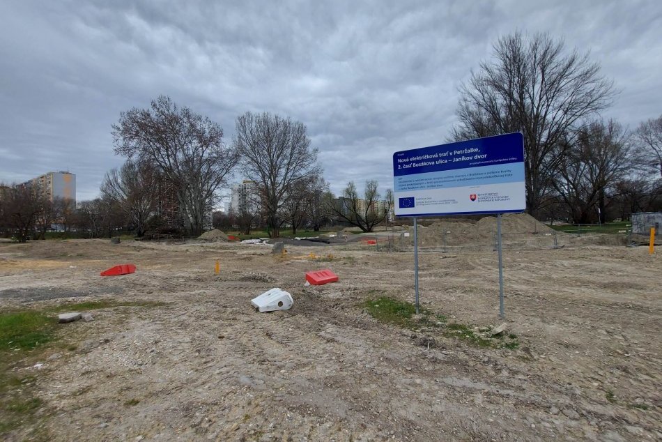 Výstavba električkovej trate v Petržalke (marec 2023)
