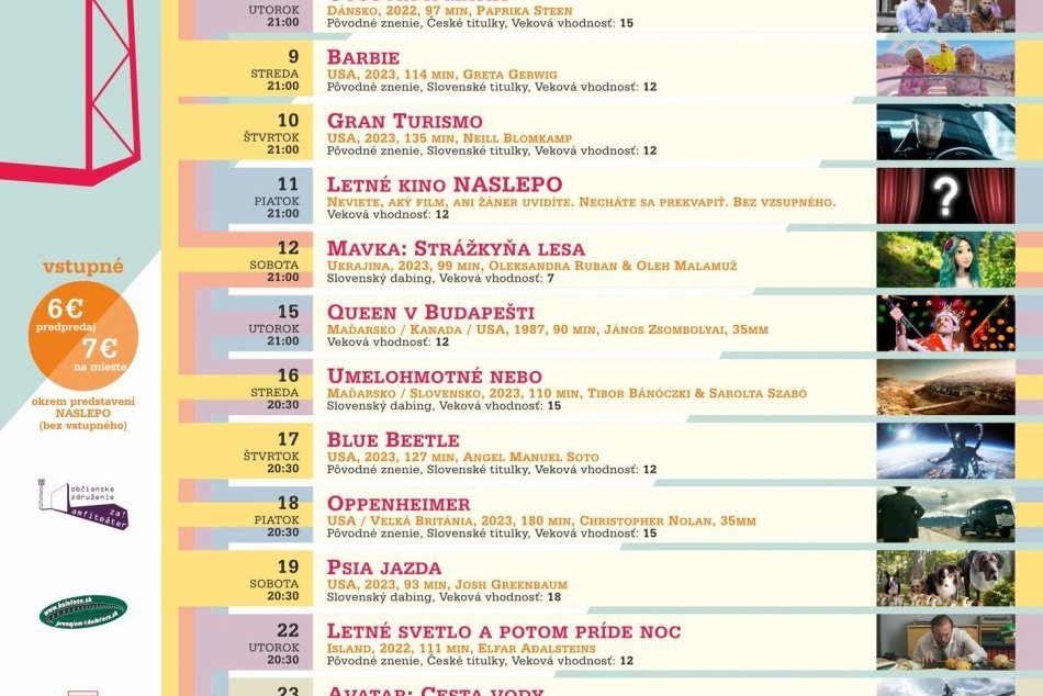Program Letného kina na amfiteátri - august 2023