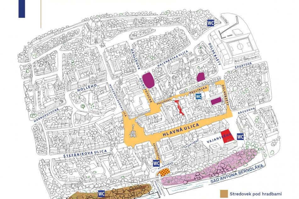 Mapa trnavského jarmoku a dopravných obmedzení