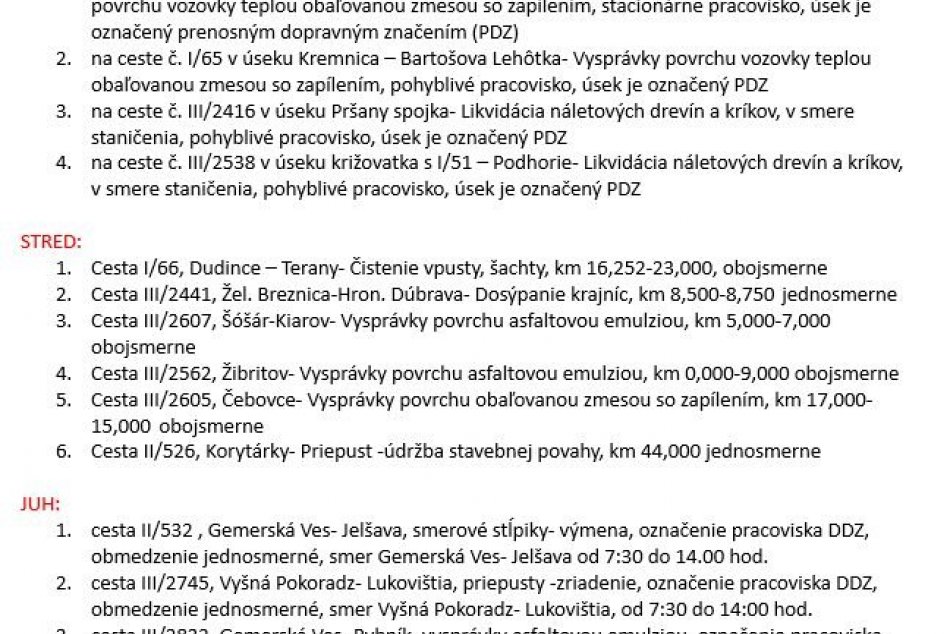 Obmedzenia na cestách v Banskobystrickom kraji - 24.10.2023