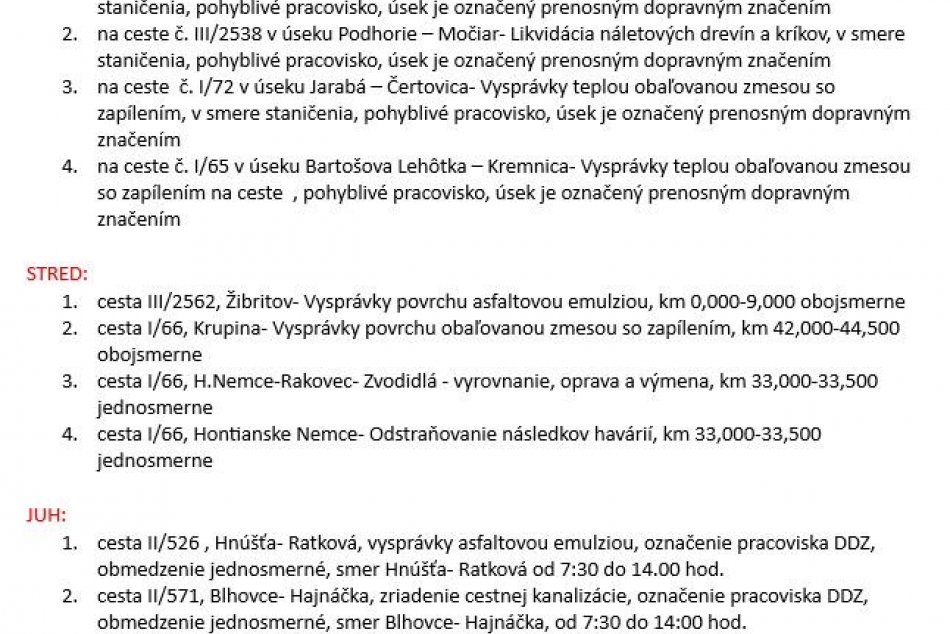 Dopravné obmedzenia v BBSK - 26.10.2023