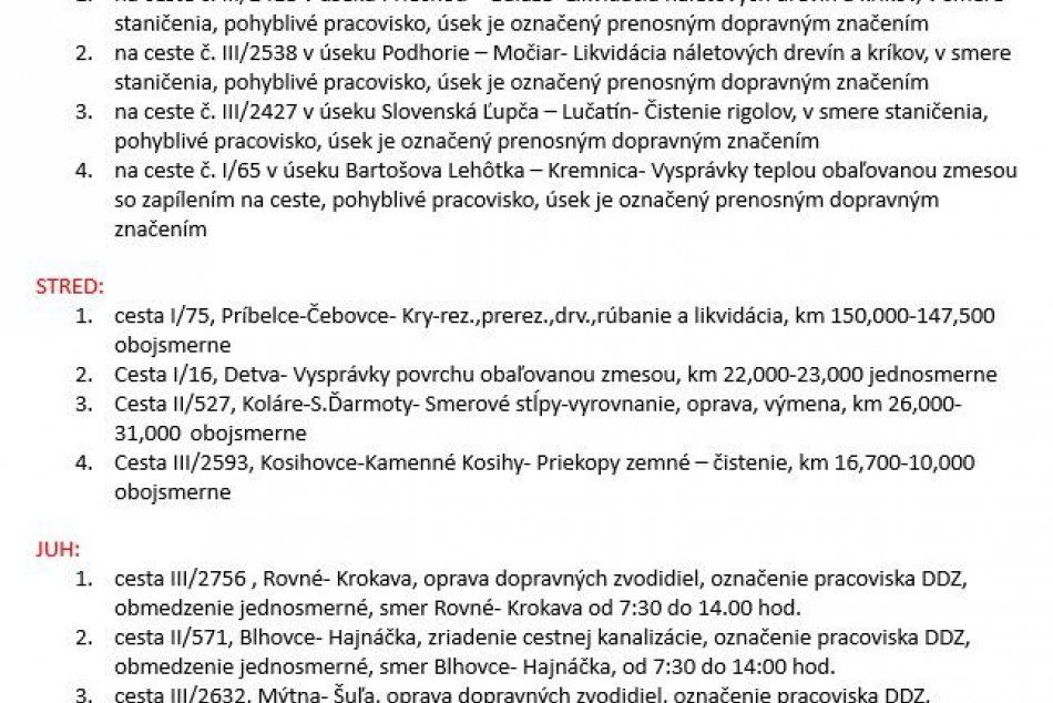 Dopravné obmedzenia v BBSK - 27.10.2023
