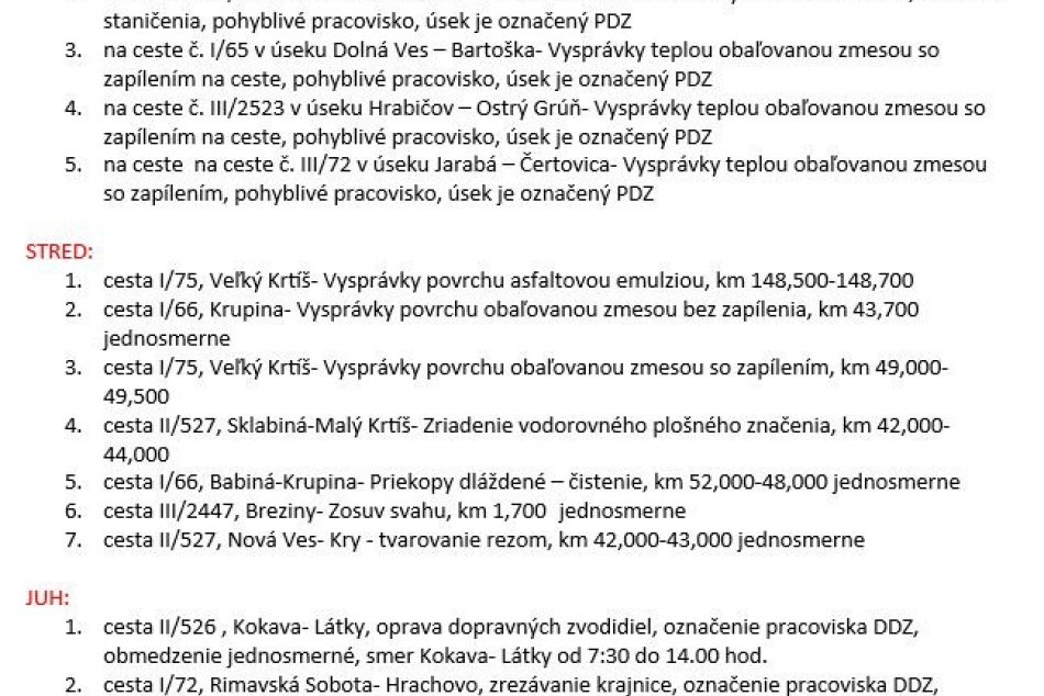 Dopravné obmedzenia v BBSK - 30.10.2023