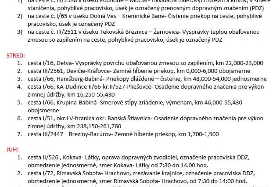 Dopravné obmedzenia v BBSK - 31.10.2023