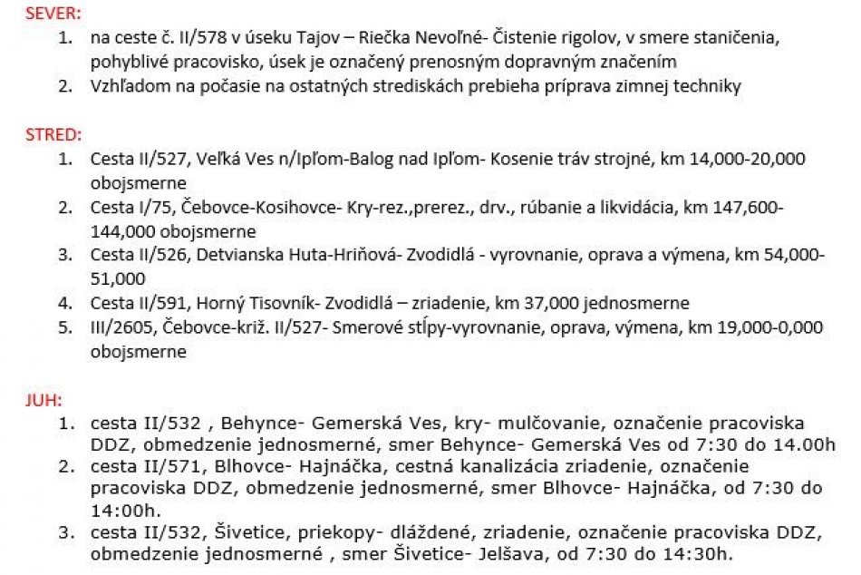 Dopravné obmedzenia v BBSK - 3.11.2023