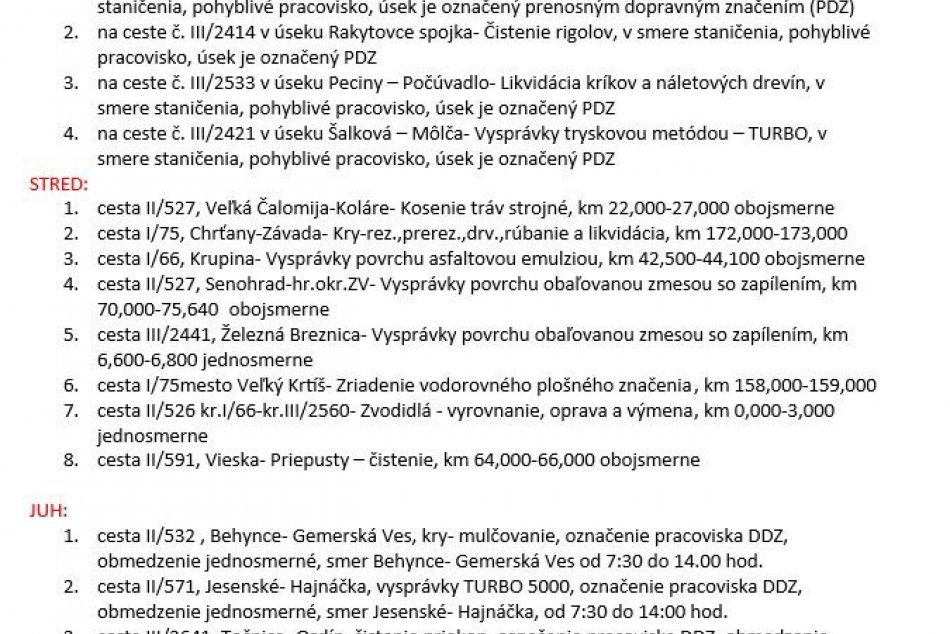Dopravné obmedzenia v BBSK - 6.11.2023