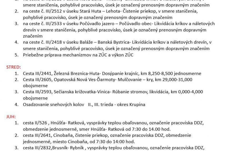 Dopravné obmedzenia v BBSK - 20.11.2023