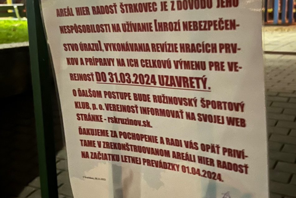 Vyhľadávané ihrisko pre deti v Ružinove musí prejsť dôslednou kontrolou