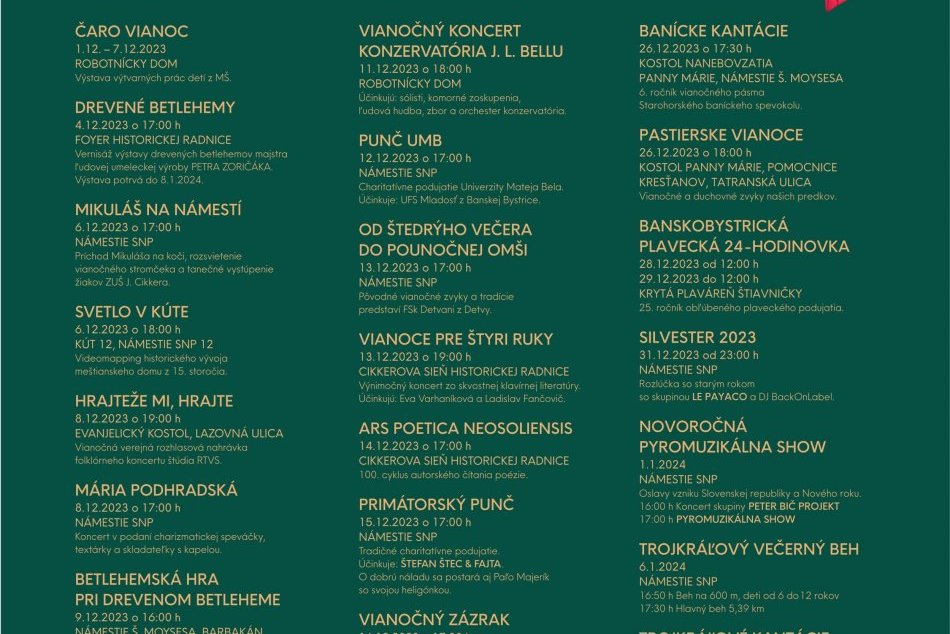 Program Banskobystrických Vianoc 2023