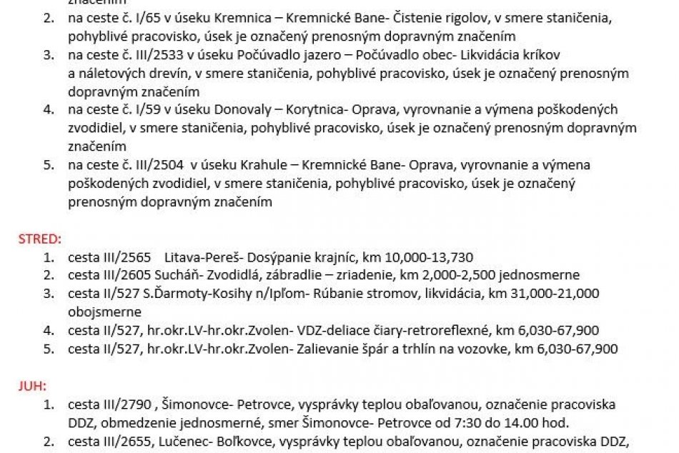Dopravné obmedzenia v BBSK - 22.11.2023