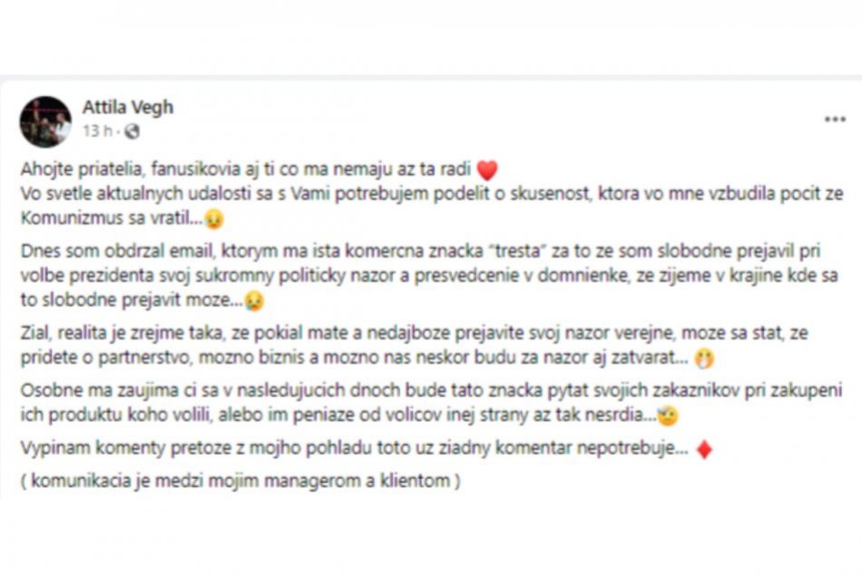 Attila Végh prišiel o spoluprácu so známou spoločnosťou