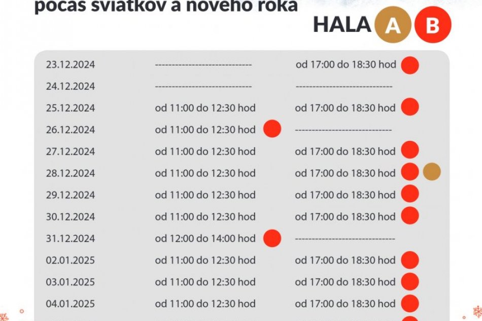 Rozpis verejného korčuľovania počas sviatkov a nového roka
