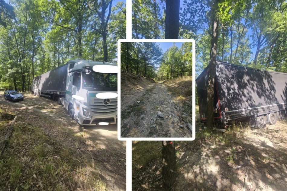 Kamionista uviazol v lesoch Tribeča