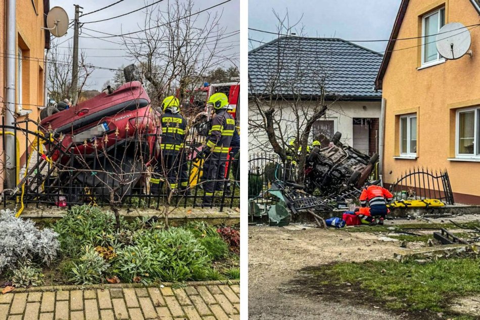Auto skončilo po nehode na streche pred domom